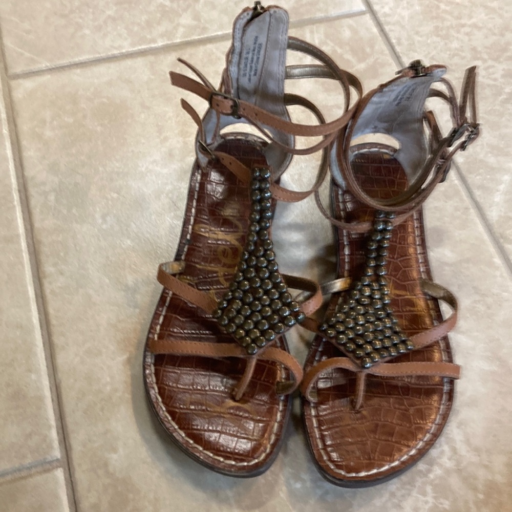 Sam Edelman Ginger Brown Beaded Sandals 6 1/2.